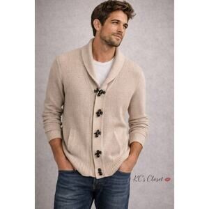 Express Men’s Shawl Collar Knit Cardigan Sweater Beige Toggle Buttons